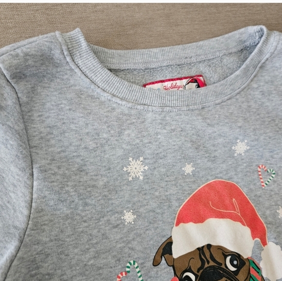 Christmas sweater Small gray merry pugmas crew neck  fleece lined - Picture 4 of 11